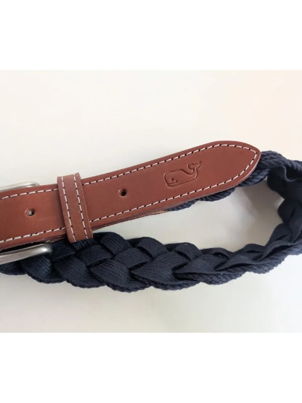 Vineyard Vines Mens Leather & Braided Rope Club Belt Navy Color Size:34 NWOT